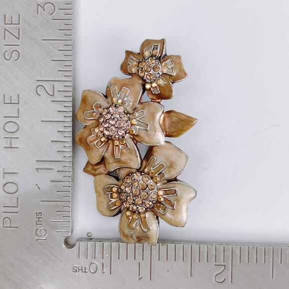 VTG Signed Chico’s Brooch Gold Tone Enamel Floral Rhinestone Pin Y2K - Picture 7 of 9